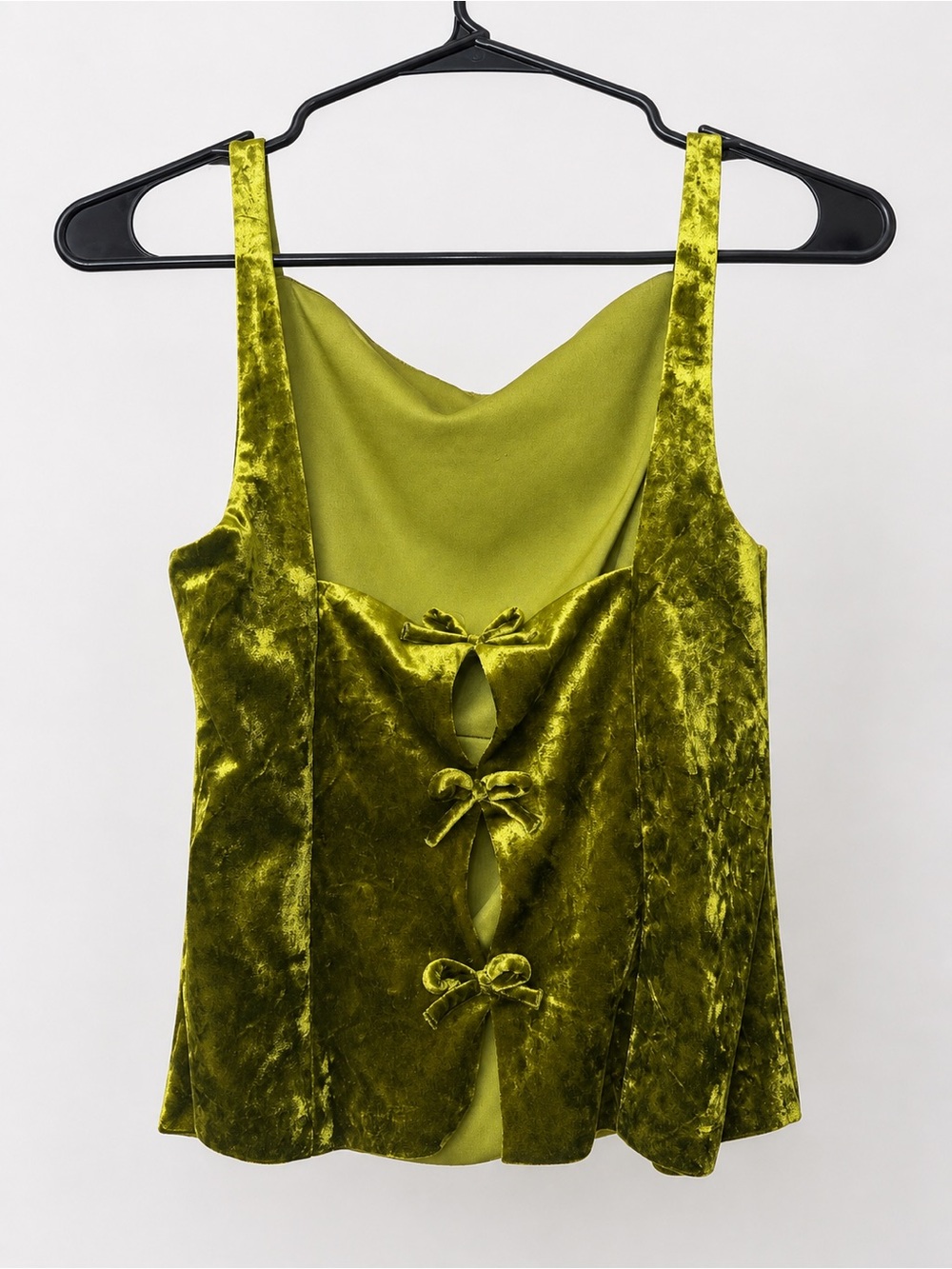 Zara Chartreuse Velvet Bow-Back Camisole